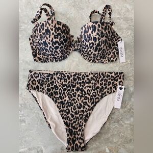 34D/M VS Swim Underwire Balconette Bikini Top High Waist Bikini Set Leopard